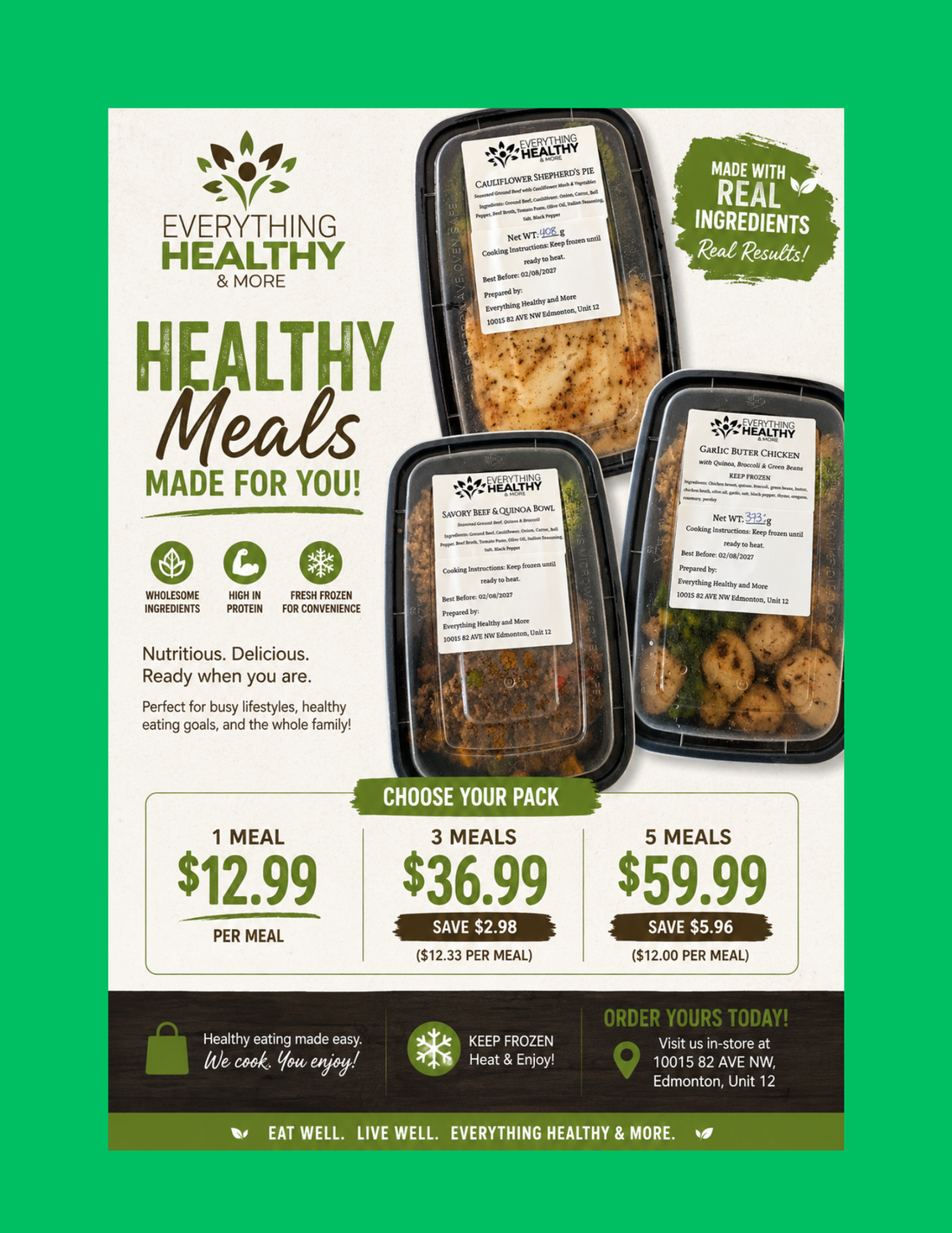 Low-Carb & High-Protein Frozen Meals in Edmonton | Everything Healthy and More