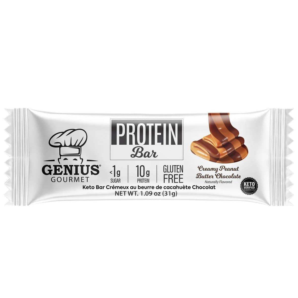 Genius Gourmet Protein Bar (single) - Creamy Peanut Butter Chocolate (BB: AUG-31-26)