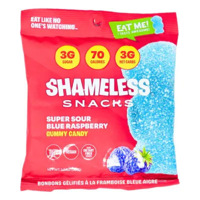 Shameless Snack Gummy Candies, 50g - Super Sour Blue Raspberry Scouts (BB: SEP-30-26)