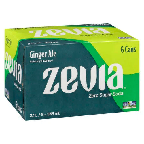 Zevia Sugar Free Soda 6-Pack, 6x355mL - Ginger Ale (BB:MAY-07-26)